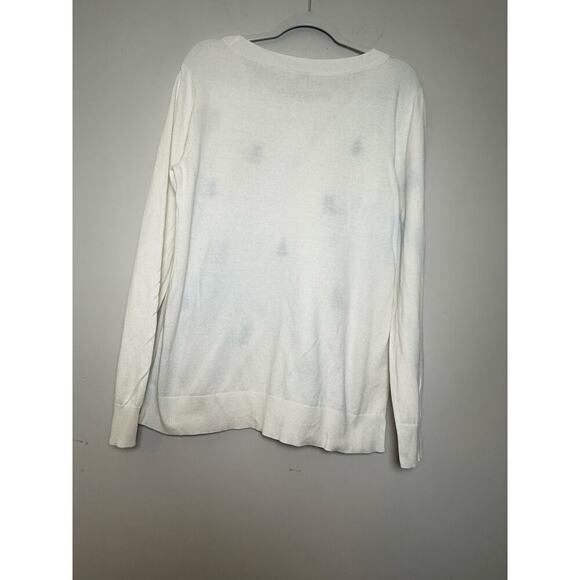 LOFT White Sweater with Skiers and Trees Graphic Winter Pullover Size L - Picture 2 of 8